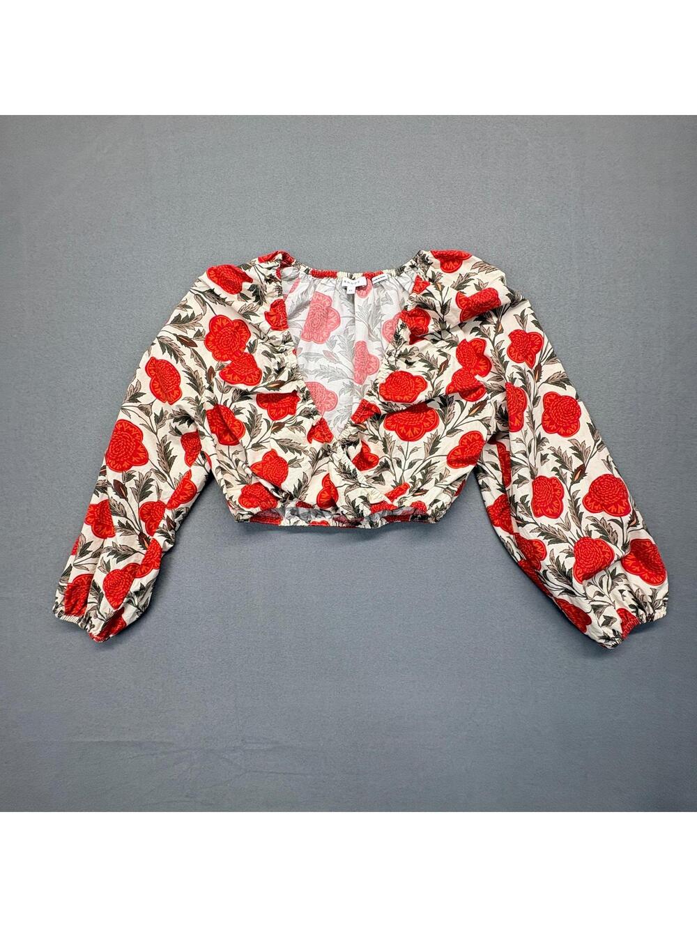 Rhode Floral Print Crop Top with Puff Sleeves Size XS